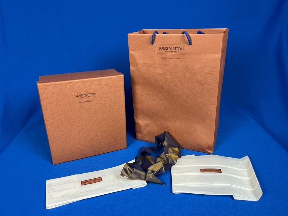 Authentic Louis Vuitton Imperial Saffron Shopping Bag Box Gift Wrap Bundle